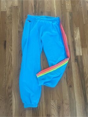 RARE Aviator Nation Neon Blue 5 Stripe Sweatpants